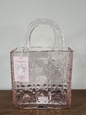 Cupcakes and Cashmere Glass Vase Pink Grid Pattern Glossy Handbag Design